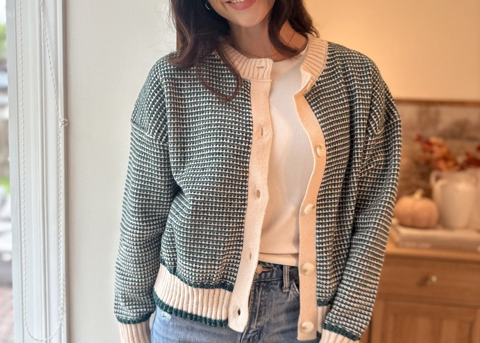 The Imogen Textured Knit Cardigan in Green - Love and Lee Apparel