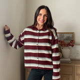 The 'Sparkling Cider' Multi-Color Stripe Rolled Neck Knit Cardigan - Love and Lee Apparel