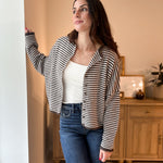 The Autumn Air Stripe Raw Edge Drop Shoulder Knit Cardigan - Love and Lee Apparel
