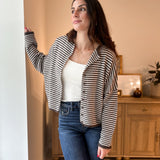 The Autumn Air Stripe Raw Edge Drop Shoulder Knit Cardigan - Love and Lee Apparel