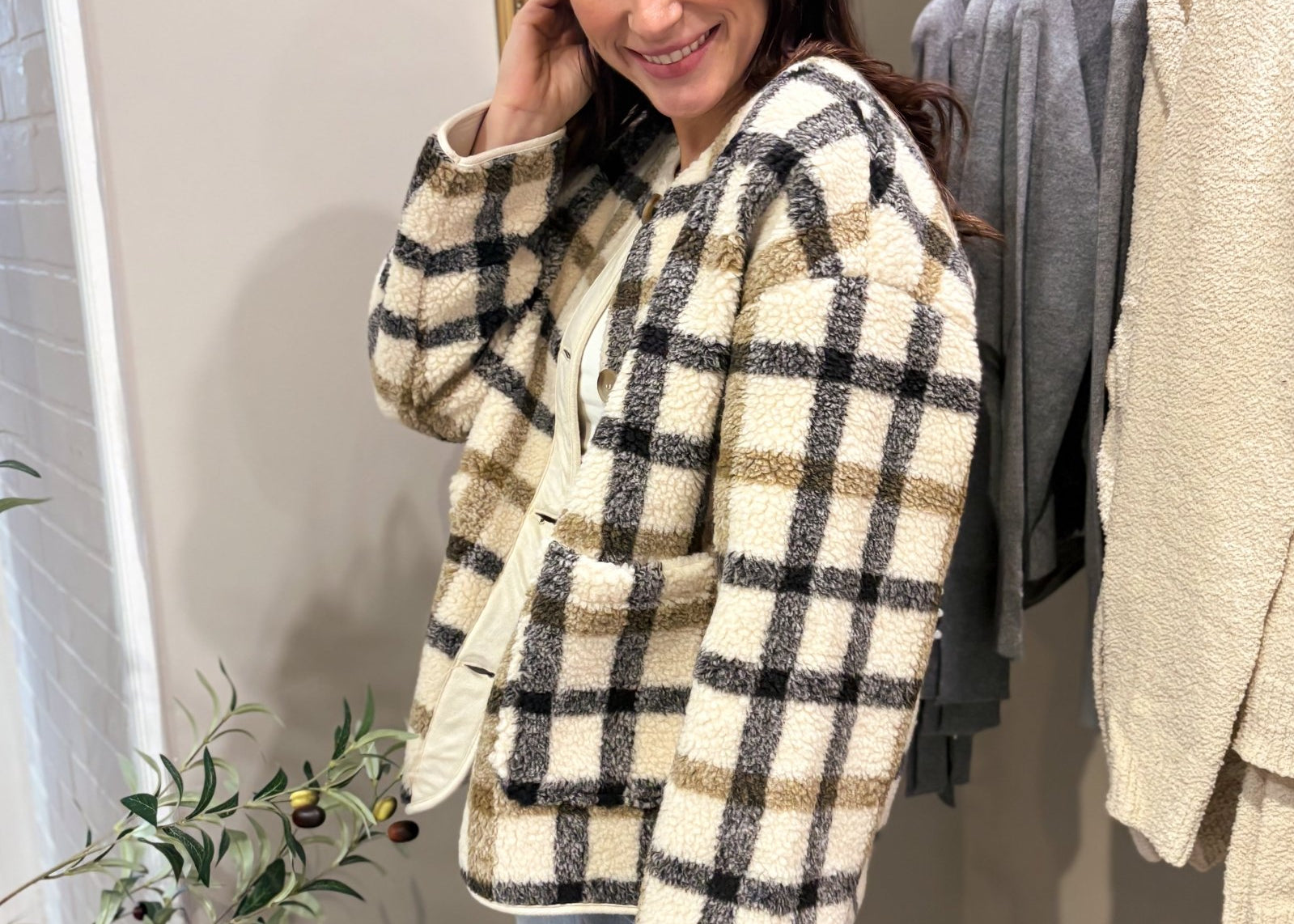 The Sabrina Plaid Button Down Teddy Jacket - Love and Lee Apparel