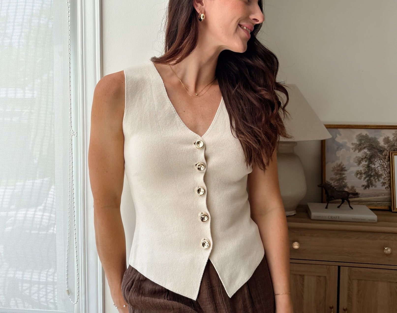 The Reegan Seamless V Neck Gold Button Knit Cardigan Vest - Love and Lee Apparel