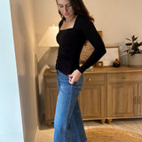 The Morning Mist Square Neck Long Sleeve Ruched Side Knit Top - Love and Lee Apparel