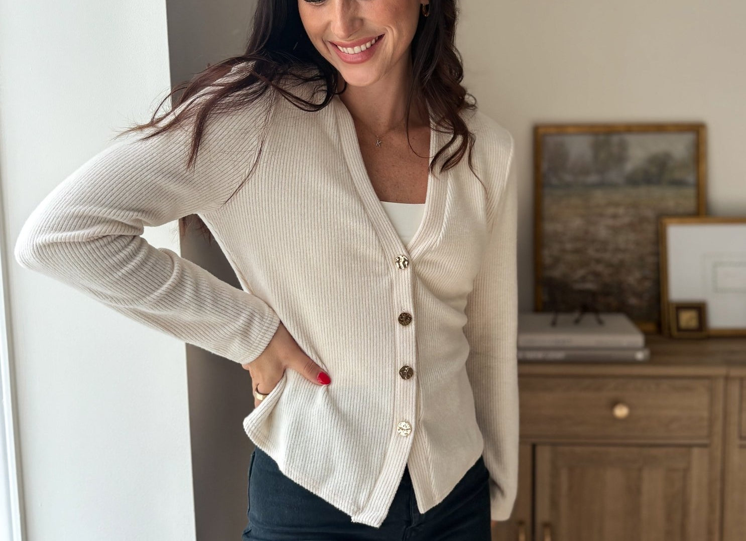 The Cork & Candle Soft Ribbed V-Neck Cardigan - Love and Lee Apparel