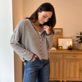 The Autumn Air Stripe Raw Edge Drop Shoulder Knit Cardigan - Love and Lee Apparel