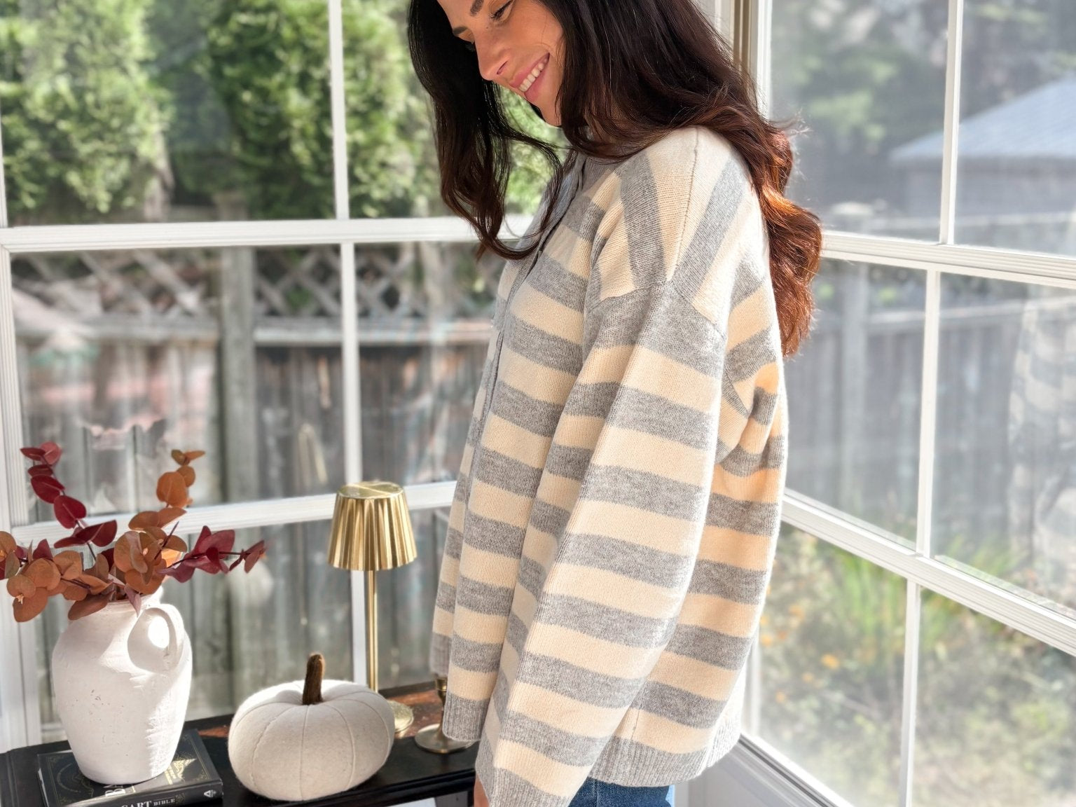 Morning Mist Striped Button Down Boxy Knit Cardigan - Love and Lee Apparel
