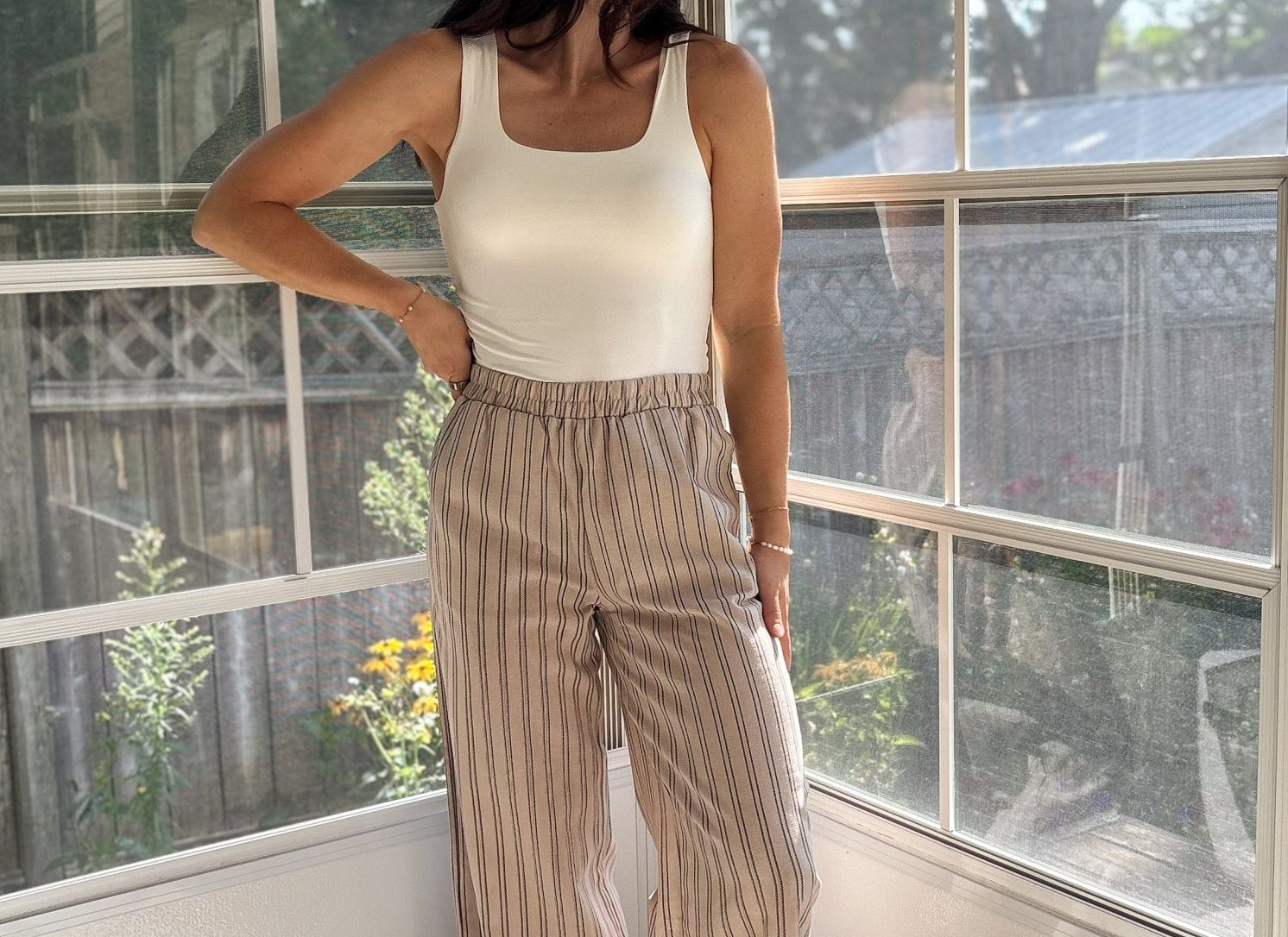 Coco Stripe Elastic Waist Linen Lounge Pants - Love and Lee Apparel