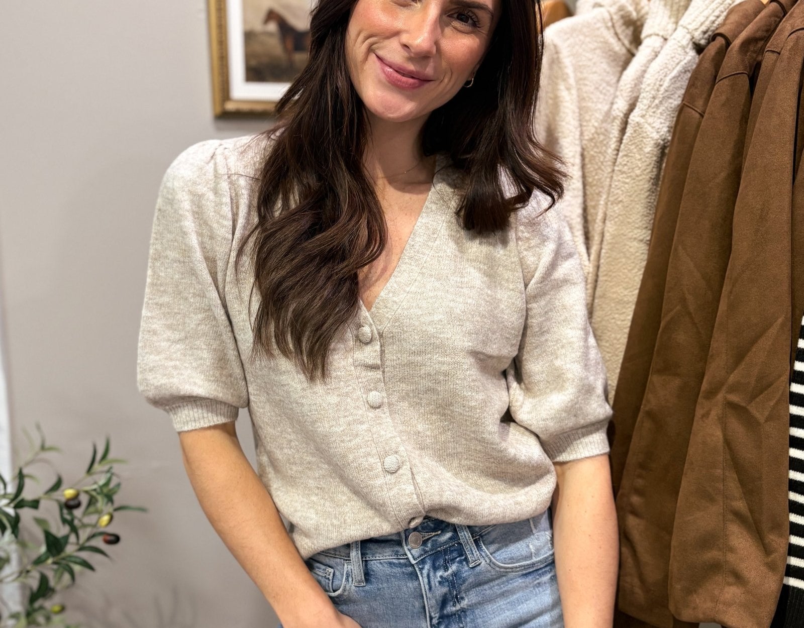 Liva V - neck Short Sleeve Cardigan - Love and Lee Apparel