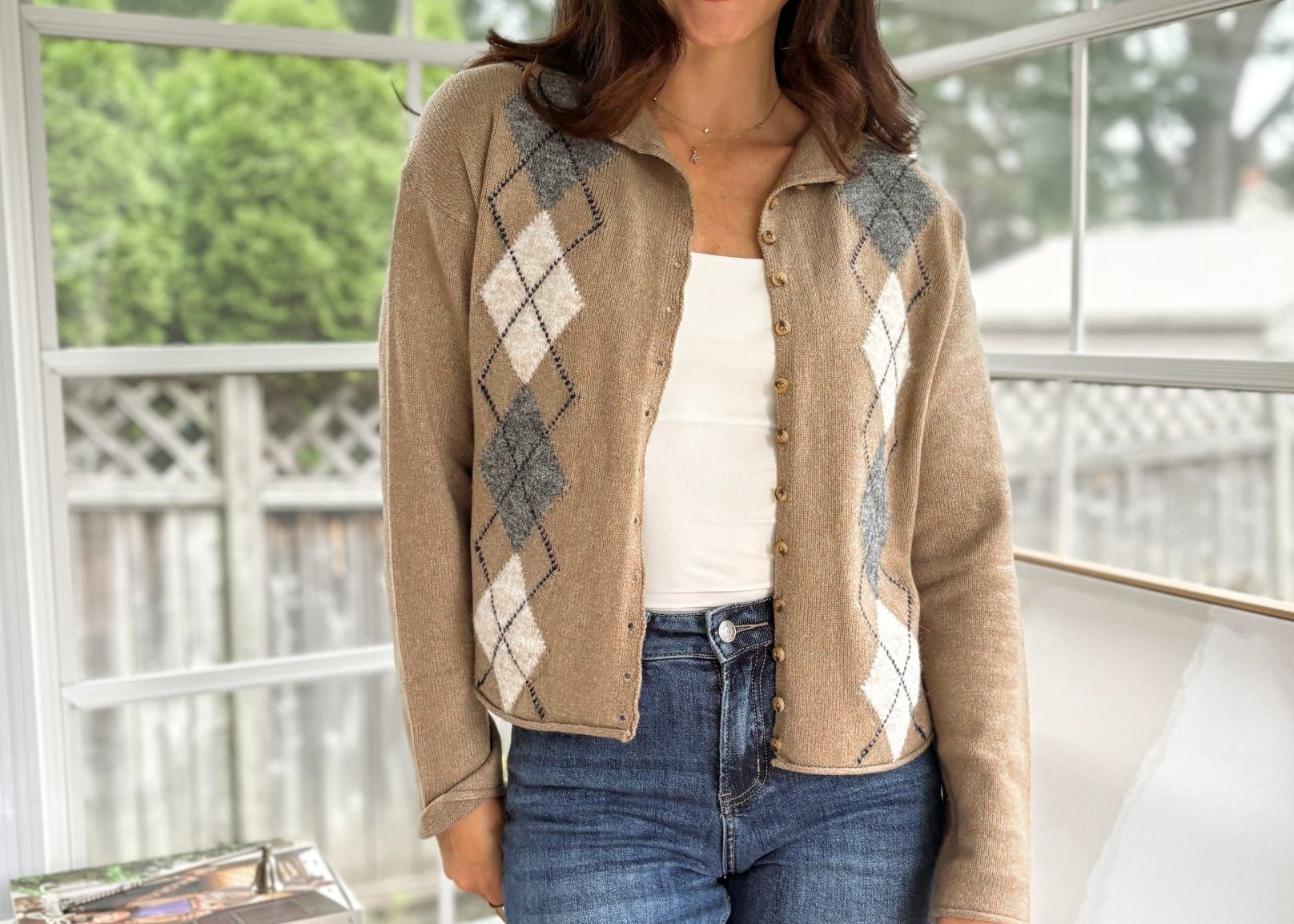 'Freshman Fall' Argyle Mock Neck Button Down Knit Cardigan - Love and Lee Apparel