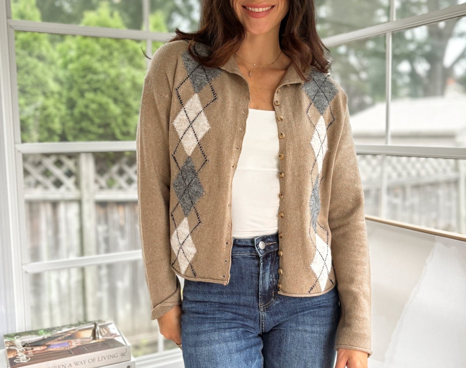 'Freshman Fall' Argyle Mock Neck Button Down Knit Cardigan - Love and Lee Apparel