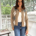 'Freshman Fall' Argyle Mock Neck Button Down Knit Cardigan - Love and Lee Apparel