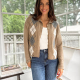 'Freshman Fall' Argyle Mock Neck Button Down Knit Cardigan - Love and Lee Apparel