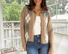 'Freshman Fall' Argyle Mock Neck Button Down Knit Cardigan - Love and Lee Apparel