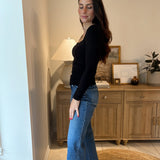 The Morning Mist Square Neck Long Sleeve Ruched Side Knit Top - Love and Lee Apparel