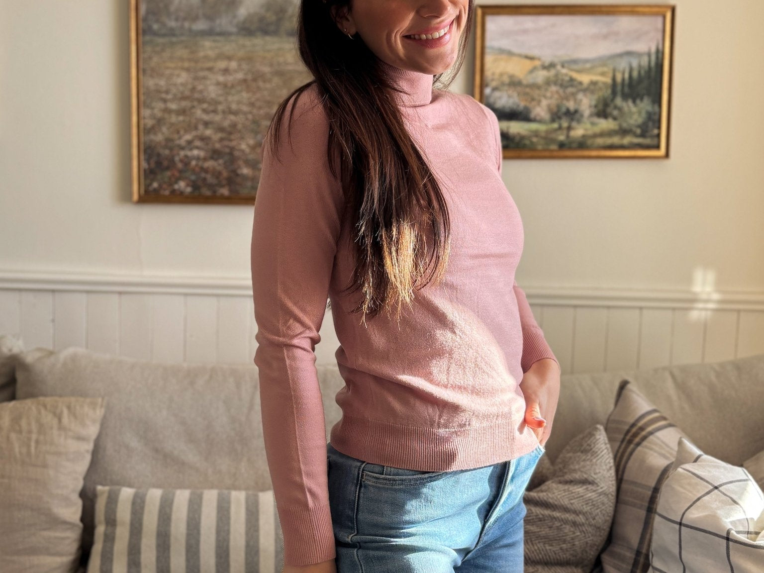 The Juliette Long Sleeve Knit Turtle Neck in Soft Pink - Love and Lee Apparel