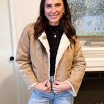 The Monique Long Sleeve Gold Button Closure Inner Fur Faux Suede Jacket - Love and Lee Apparel