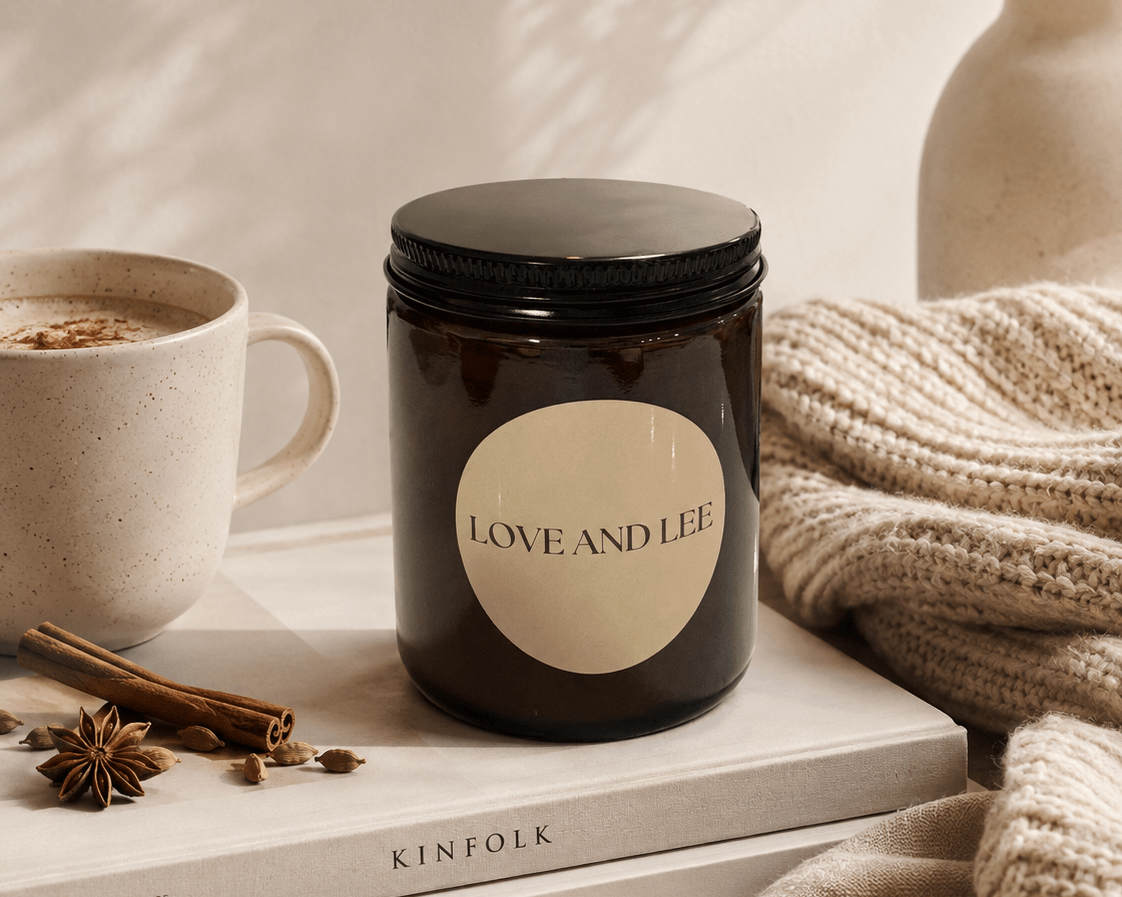 Chai Latte 8 oz. Candle in Amber Jar - Love and Lee Apparel
