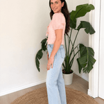 The Meave Bow Tie Short Puff Sleeve Blouse in Pink - Love and Lee Apparel