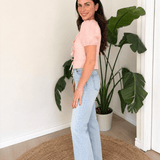 The Meave Bow Tie Short Puff Sleeve Blouse in Pink - Love and Lee Apparel