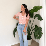 The Meave Bow Tie Short Puff Sleeve Blouse in Pink - Love and Lee Apparel