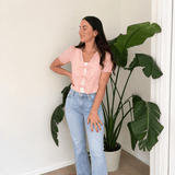 The Meave Bow Tie Short Puff Sleeve Blouse in Pink - Love and Lee Apparel