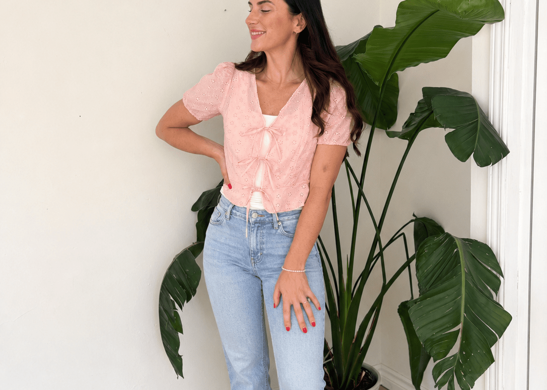 The Meave Bow Tie Short Puff Sleeve Blouse in Pink - Love and Lee Apparel