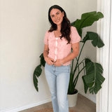 The Meave Bow Tie Short Puff Sleeve Blouse in Pink - Love and Lee Apparel