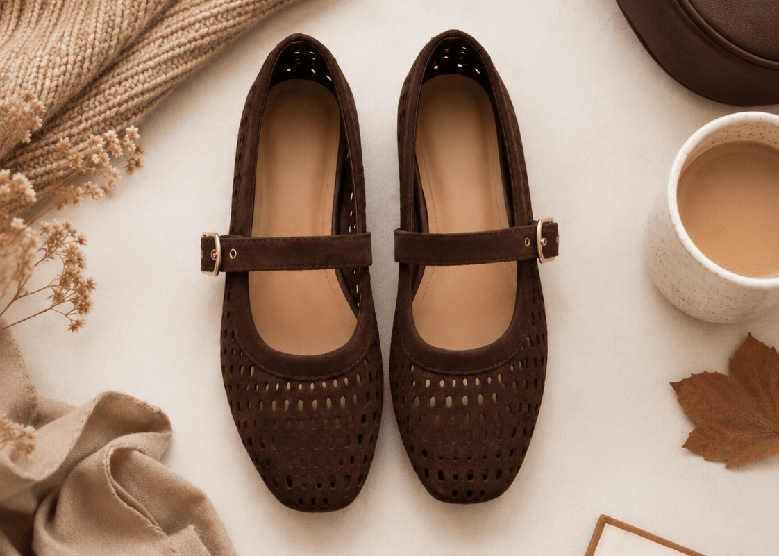 'Apple Picking' Perforated Mary Jane Ballet Flats Breathable Punching - Love and Lee Apparel