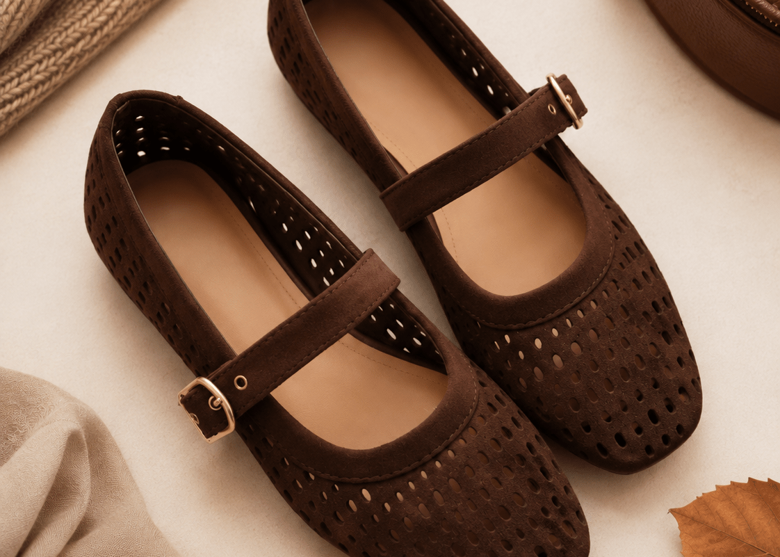 'Apple Picking' Perforated Mary Jane Ballet Flats Breathable Punching - Love and Lee Apparel
