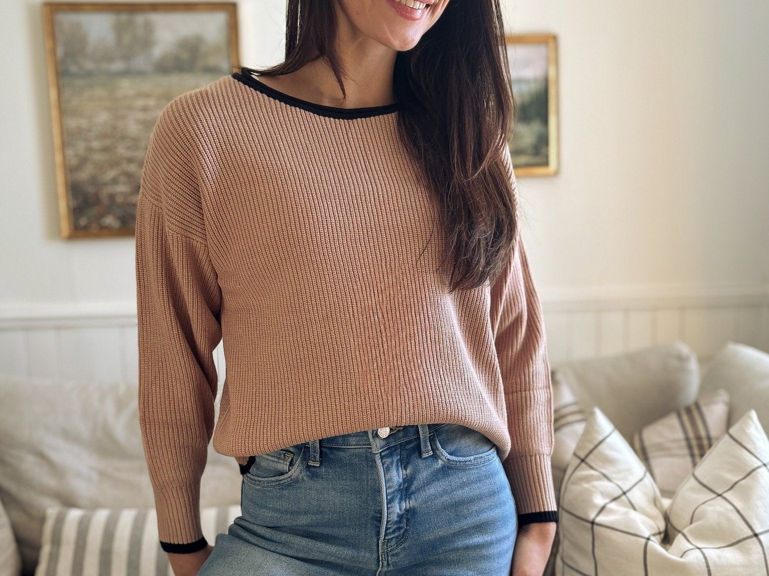 Rosalie Contrast Scallop Trim Knit Pullover Sweater - Love and Lee Apparel