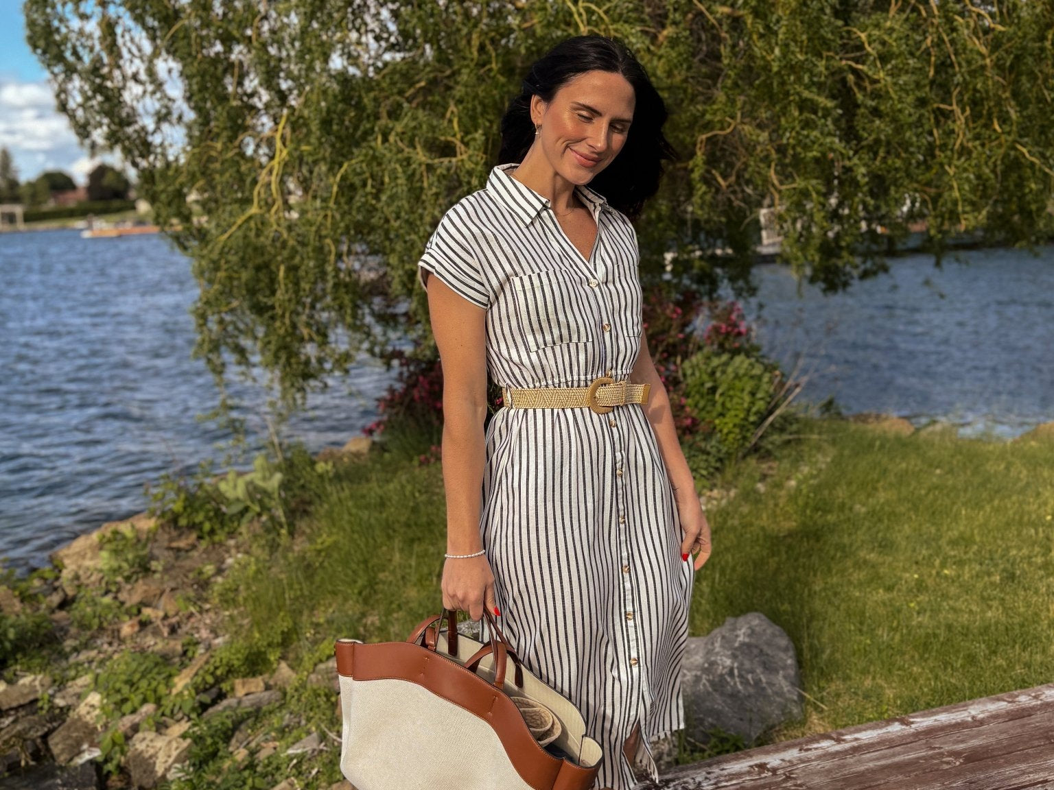 Sunset Collared Short Sleeve Belted Shirt Dress - Love and Lee Apparel