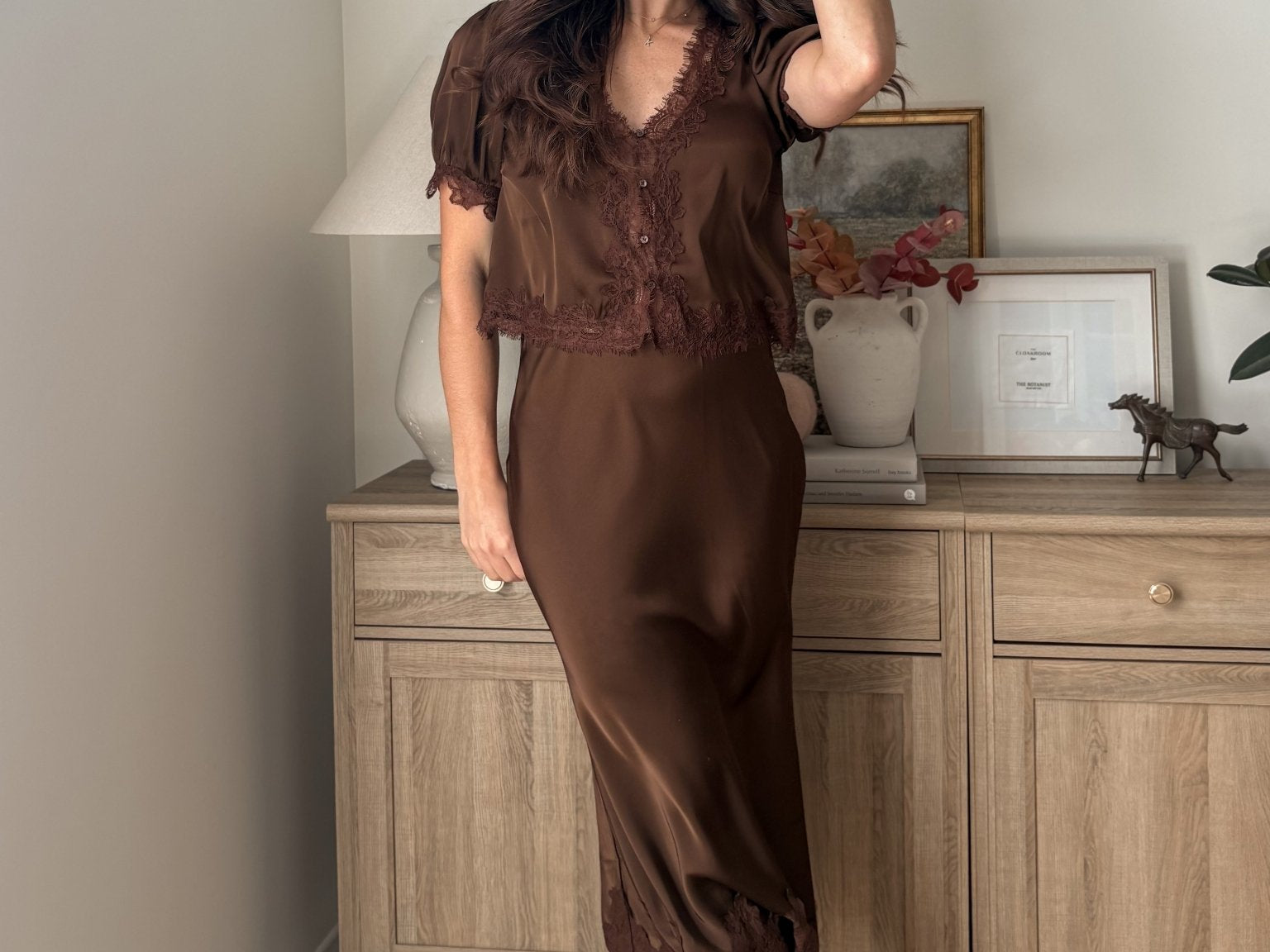 The 'Harvest Gathering' Satin Lace Hem Slip-On Pencil Skirt - Love and Lee Apparel