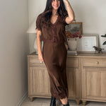The 'Harvest Gathering' Satin Lace Hem Slip-On Pencil Skirt - Love and Lee Apparel
