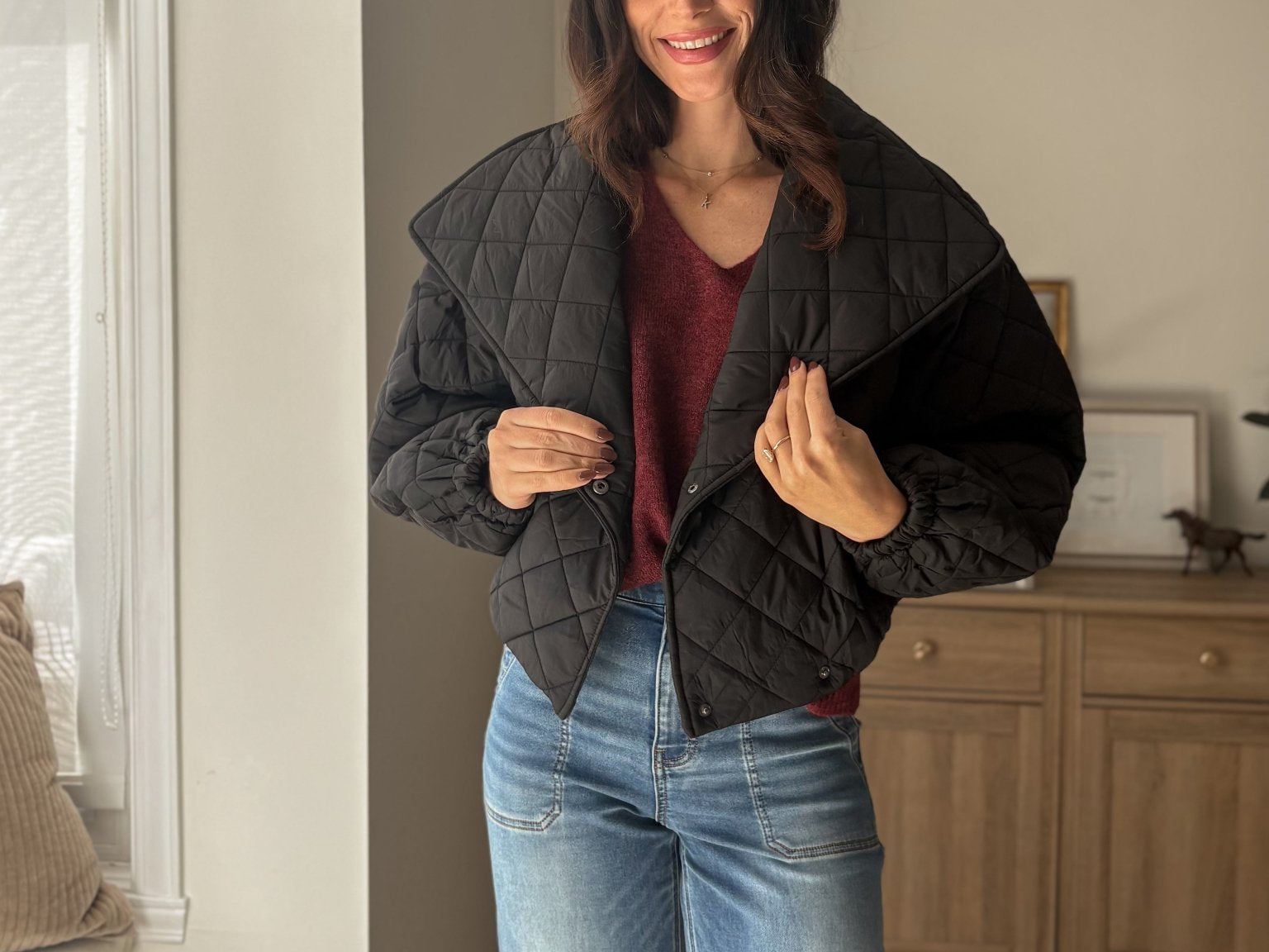 The 'Elanora' Long Sleeve V-Neck Pullover Knit in Cabernet - Love and Lee Apparel