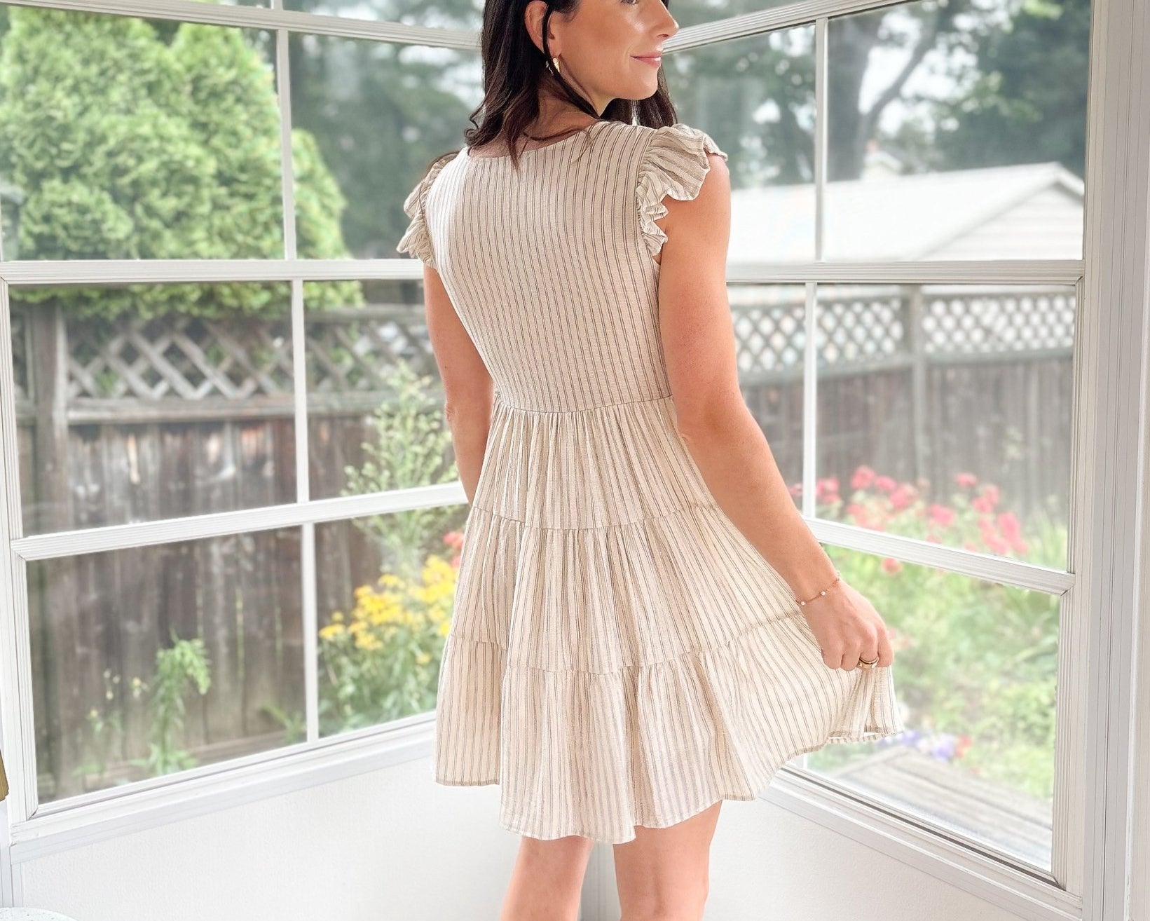 Rhea Stripe V Neck Button Down Tiered Dress - Love and Lee Apparel