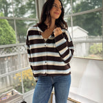 'Yale Bookclub' Multi-Color Stripe Rolled Neck Knit Cardigan - Love and Lee Apparel