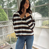 'Yale Bookclub' Multi-Color Stripe Rolled Neck Knit Cardigan - Love and Lee Apparel