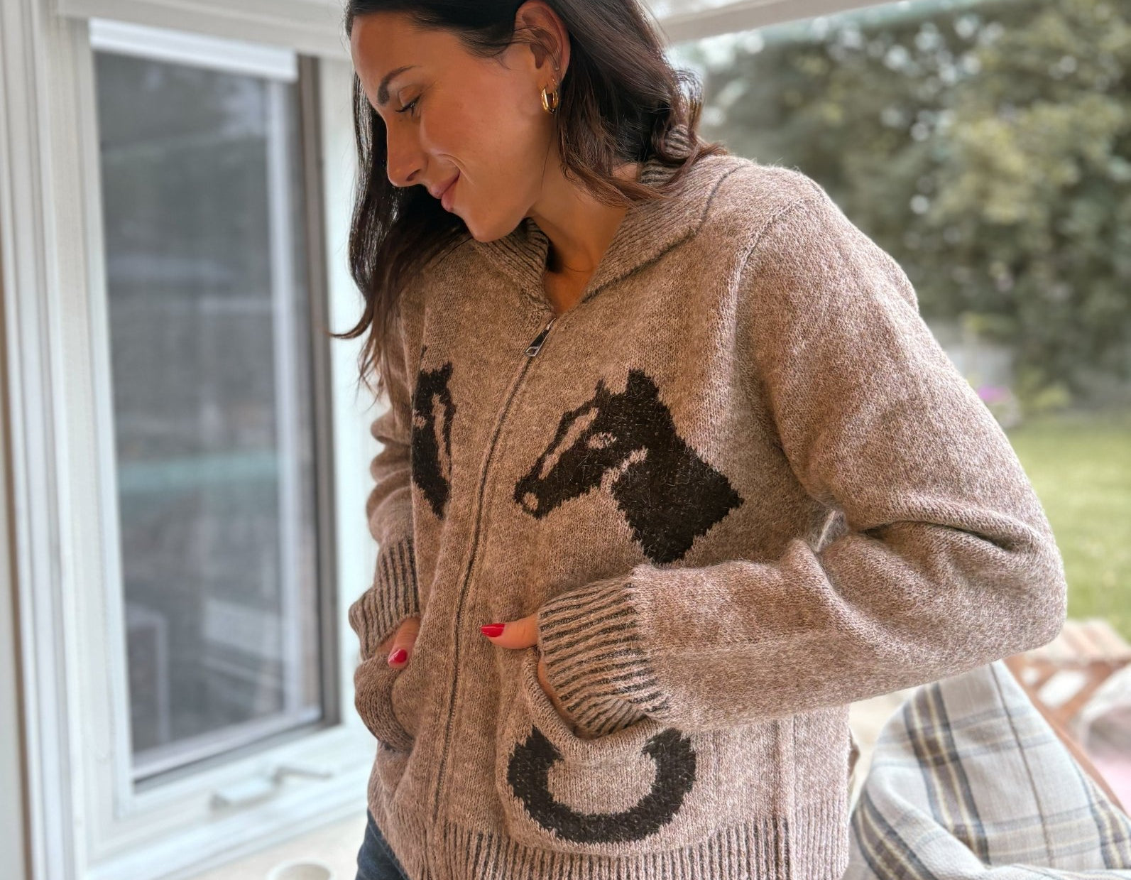 The Cotswold Jacquard Collared Zip-Up Knit Cardigan - Love and Lee Apparel