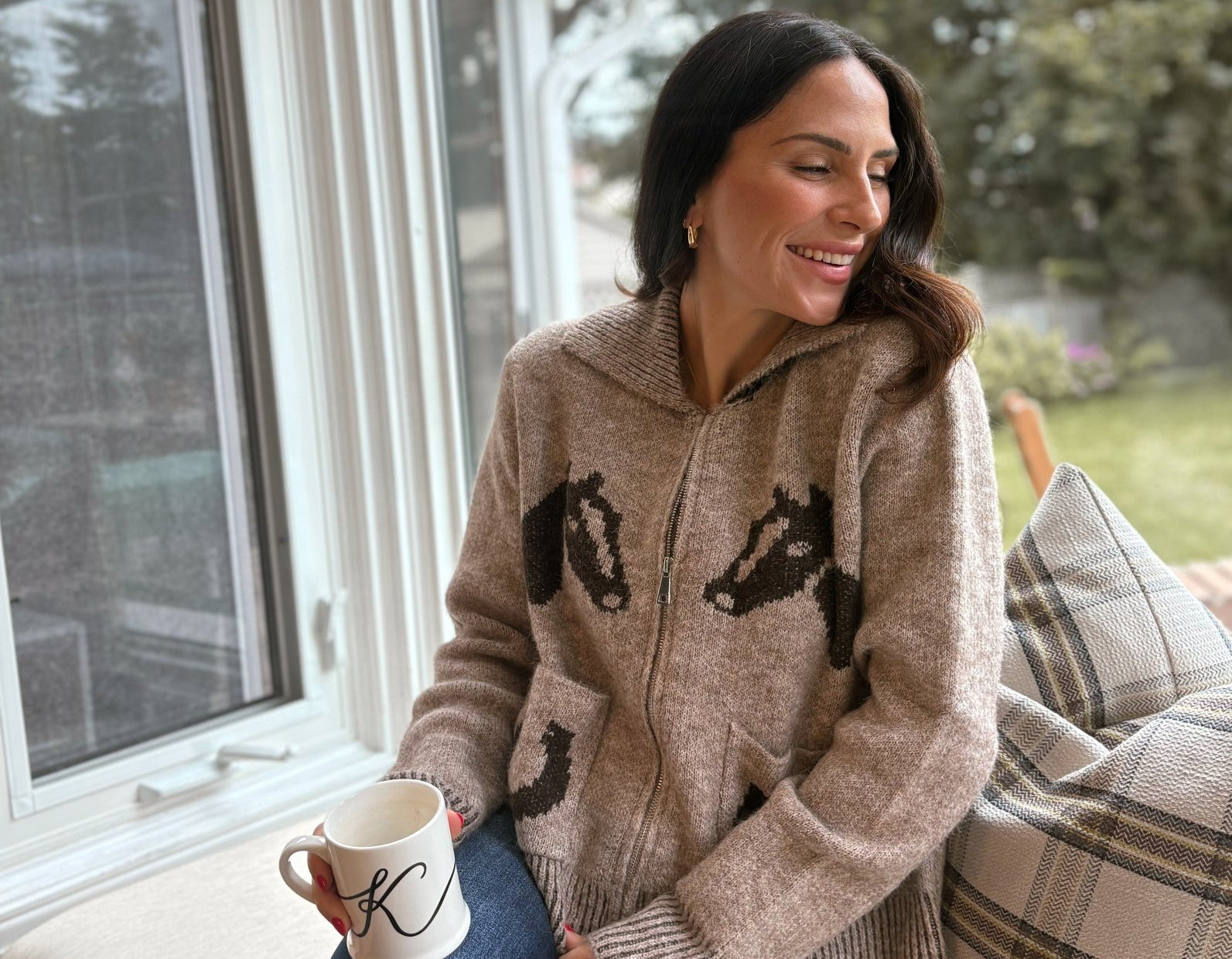The Cotswold Jacquard Collared Zip-Up Knit Cardigan - Love and Lee Apparel