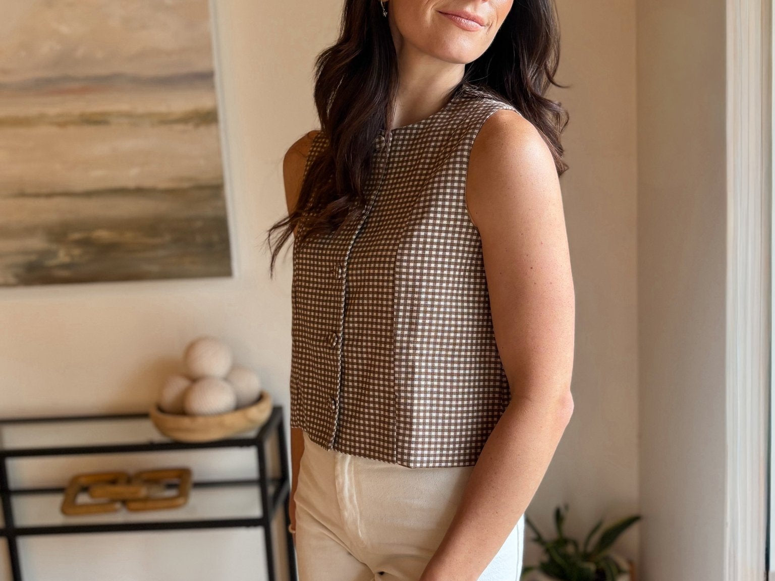 Mimi Plaid Button Down Round Neck Sleeveless Top - Love and Lee Apparel