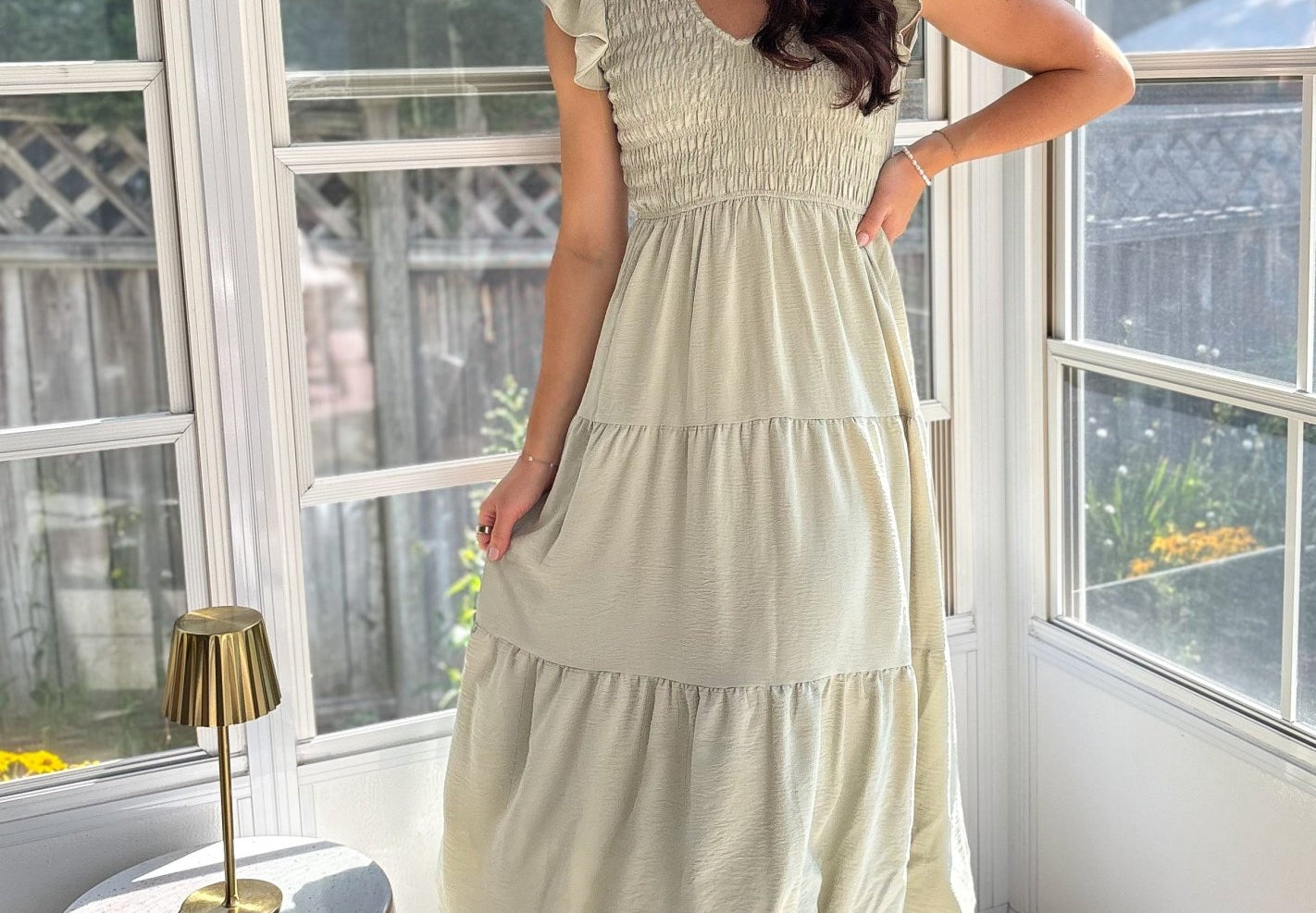 The Maureen Flutter Sleeve V Neck Smocked Midi Dress - Love and Lee Apparel