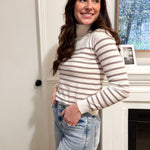 The Joanna Long Sleeve Turtle Neck Striped Knit Top - Love and Lee Apparel