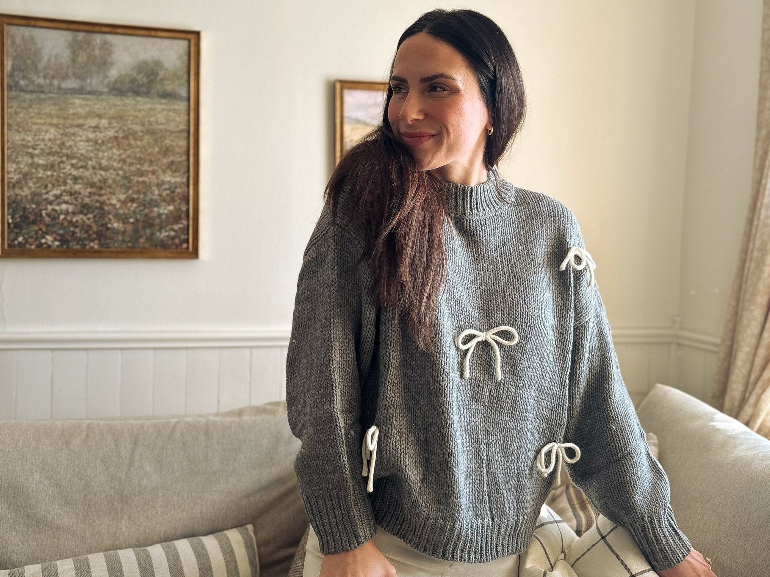 The Naomie Bow Detail Crew Neck Long Sleeve Pullover Sweater - Love and Lee Apparel