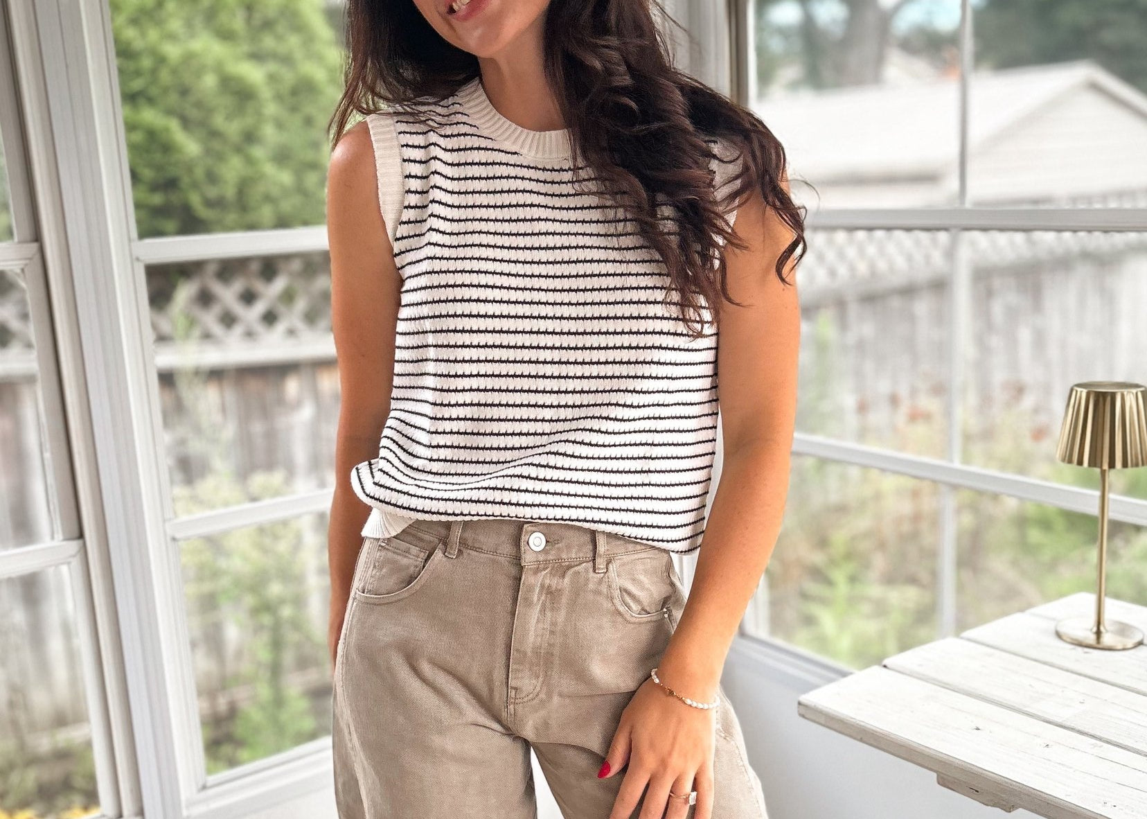 The Agatha Striped Knit Tank Casual Sleeveless Sweater Vest Top - Love and Lee Apparel