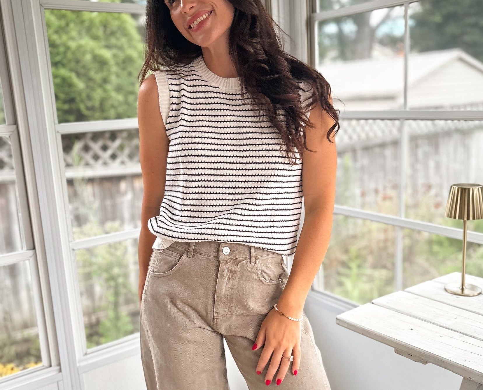 The Agatha Striped Knit Tank Casual Sleeveless Sweater Vest Top - Love and Lee Apparel