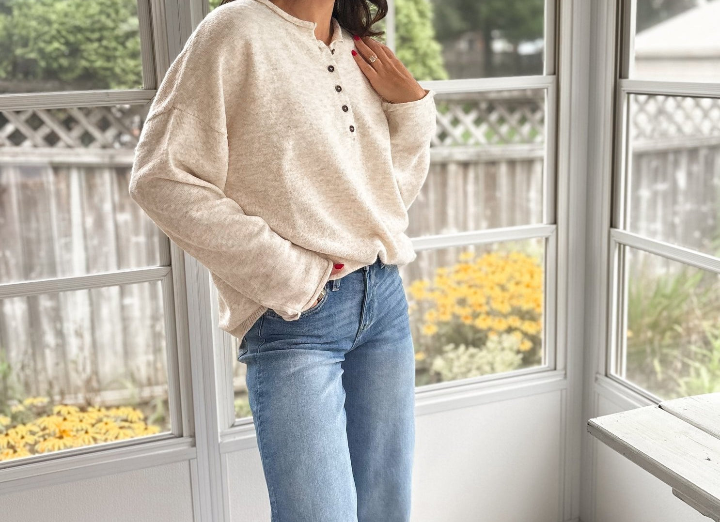 The Sawyer Raw Rolled Edge Henley Relaxed Pullover Sweater - Love and Lee Apparel