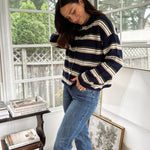 'Meet Me on Campus' Multi-Color Stripe Rolled Neck Knit Cardigan - Love and Lee Apparel