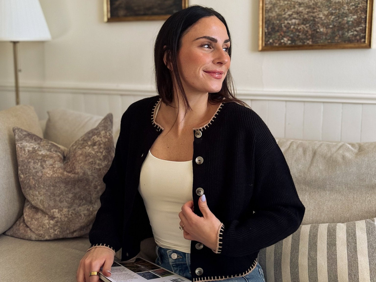 The Eugenie Contrast Stitch Trim Button Down Knit Cardigan - Love and Lee Apparel