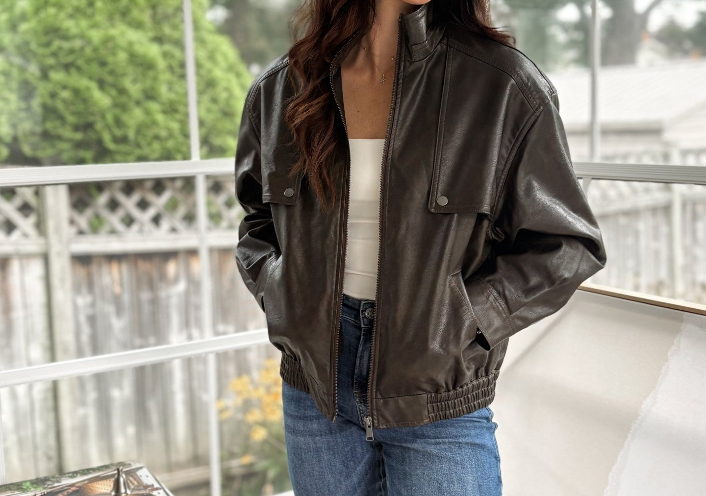 'The Varsity Club' Collared Zip-Up Faux Leather Bomber Jacket - Love and Lee Apparel
