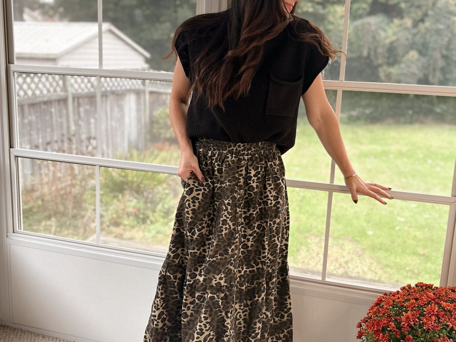 The Eliza Button Down Leopard Printed Midi Skirt - Love and Lee Apparel